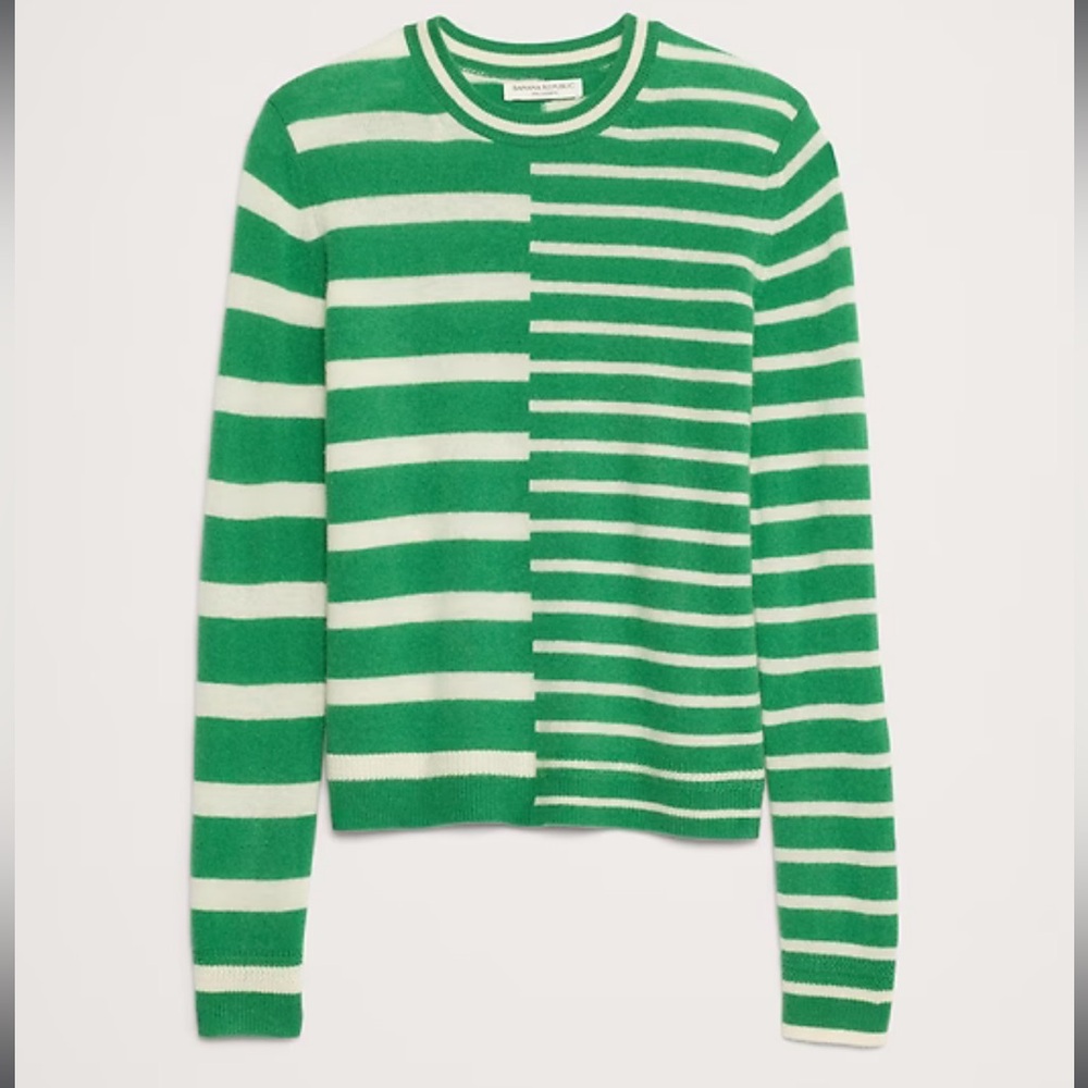 Banana Republic Lightweight Cashmere Crew-Neck Sweater XS NWOT Green Stripe